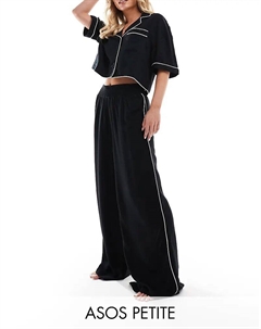 Супермягкие обтягивающие широкие пижамные брюки черного цвета с контрастной окантовкой Asos