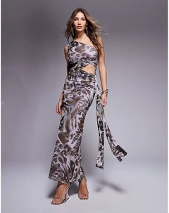 Сетчатое асимметричное платье миди на одно плечо с длинными завязками с абстрактным узором в виде завитков Asos design