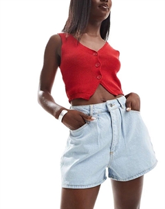 Джинсовые шорты со складками светло-голубого цвета Asos design