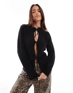 Вязаный кардиган свободного кроя с завязками спереди черного цвета Asos design