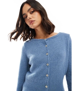 Пушистый вязаный кардиган пыльно-голубого цвета Asos design