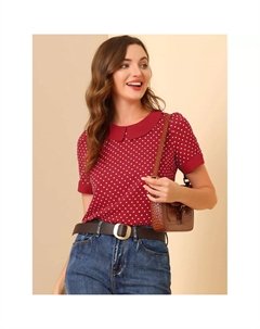 Женская рубашка с воротником Питера Пэна, винтажная блузка в горошек 1950-х годов, красный Allegra k