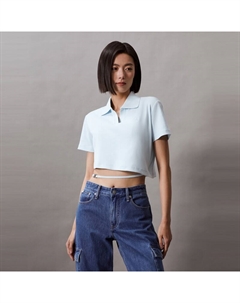 Футболка-поло короткая женская Jeans с V-образным воротником, светло-голубой Calvin klein