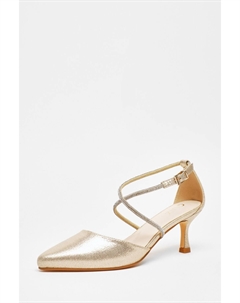 Туфли-лодочки атласные с перекрестными ремешками, золотой Quiz