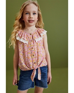 Блузка с рюшным воротником и завязкой спереди, розовый Next