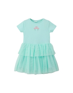 Платье с воланами, круглый вырез, принт, детское, цвет 6006 Blue Green S.oliver