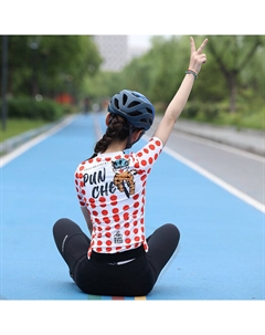 Кофта для езды на велосипеде с короткими рукавами светоотражающая в горошек, белый/красный Mountainpeak