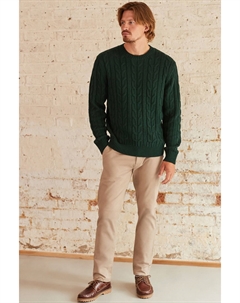 Свитер с круглым вырезом косой вязки и высоким содержанием шерсти, зеленый Next