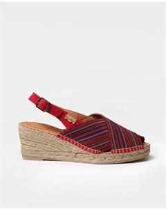 Женские эспадрильи на танкетке из полосатой ткани с пряжкой, бордовый Toni pons