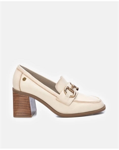 Женские кожаные мокасины на каблуке 7 см, белый Carmela