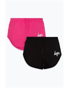 Комплект из 2 пар беговых шорт для девочек черного/розового цвета с надписью, черный Hype