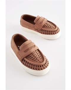 Мокасины с трикотажными деталями и контрастной подошвой, коричневый Next