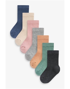 7 пар носков в рубчик с высоким содержанием хлопка Next