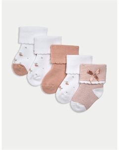 5 пар детских носков с высоким содержанием хлопка и узором Роузбуд, белый Marks & spencer