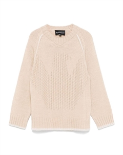 Детский свитер с логотипом Kids с интарсией, бежевый Emporio armani