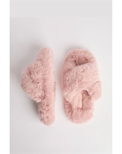 Тапочки из искусственного меха с перекрестными ремешками, розовый Lipsy