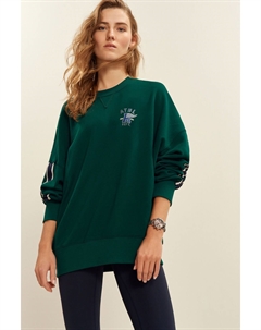 Толстовка с круглым вырезом и графическими полосками по бокам, зеленый Next