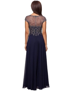 Платье Long Chiffon with Embroidered/Beaded Top, цвет Navy/Gunmetal Xscape