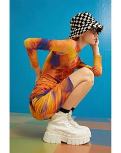 Присборенное платье с горизонтальным меланжем, оранжевый Koton