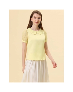 Женская винтажная блузка с сетчатыми рукавами в горошек и воротником Питера Пэна, пышный топ с короткими рукавами, темно-синий Allegra k