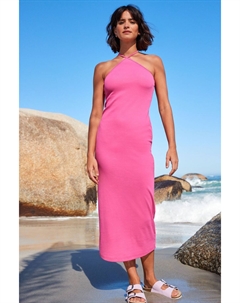 Платье из джерси с вырезом через шею, розовый Next