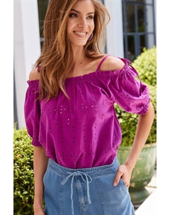Топ с открытыми плечами пышными рукавами и английской вышивкой, фиолетовый Next