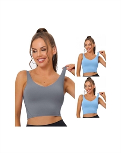 Набор из 3 женских удлиненных спортивных бюстгальтеров для йоги с мягкой подкладкой и средней поддержкой для тренировок и фитнеса, цвет Light Blue Light Gray Allegra k