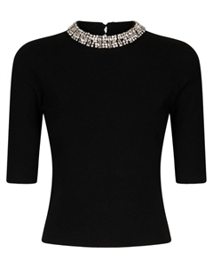 Черный укороченный топ с драгоценными камнями Liu jo