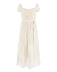 Платье миди с плиссировкой и льном, белый Guess