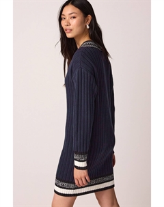 Трикотажное мини платье с V образным вырезом и контрастной отделкой в рубчик, синий Next