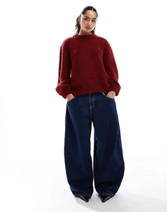 Свободный джемпер с круглым вырезом в бордовом цвете Asos design