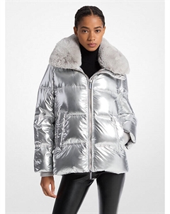 Стеганая куртка-пуховик с воротником из искусственного меха, серебряный Michael kors