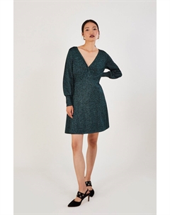 Платье с V образным вырезом и металлическим отворотом с линзованной эко панелями, зеленый Monsoon