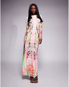 Платье-миди Didi с длинными рукавами и сетчатым принтом в стиле гранж Afrm