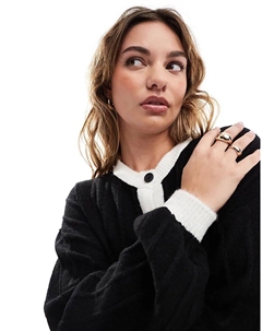 Свободный кардиган с рукавами-фонариками черного цвета с контрастным узором цвета слоновой кости Asos design