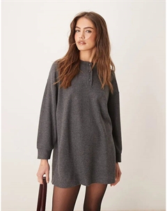 Супермягкое мини-платье свободного покроя хенли серого меланжевого цвета Asos design