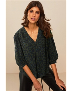 Топ с закругленным низом рукавами 3/4 и V-образным вырезом, зеленый Next