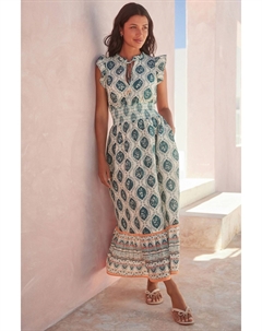 Летнее платье с рюшами и сборкой на талии, белый Next