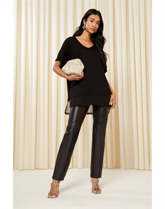 Туника с короткими рукавами V-образным вырезом и шифоновым подолом, черный Friends like these