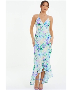 Платье миди из крепа с цветочным принтом и бретелями, черный Quiz