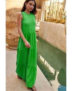 Многослойное летнее платье макси из джерси без рукавов с круглым вырезом, зеленый Next