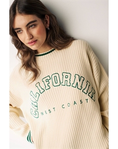 Джемпер в рубчик с графическим рисунком California, бежевый Next