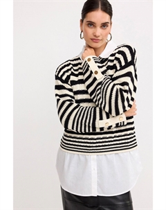 Многослойный свитер с рубашечной вставкой и декоративной строчкой, черный Next