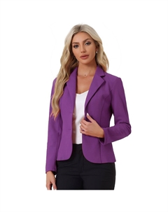 Женская рабочая эластичная куртка с воротником с лацканами, костюм, блейзер, фиолетовый Allegra k