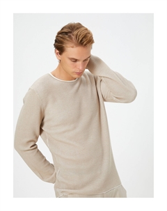 Трикотаж Свитер с круглым вырезом Текстурированный приталенный крой с длинными рукавами, экрю Koton