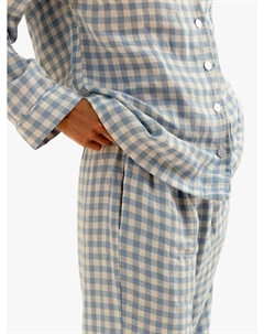 Льняной пижамный комплект с брюками в мелкую клетку, теплый синий клетчатый узор Piglet in bed