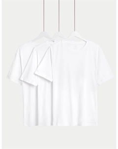 3 пары футболок с круглым вырезом из чистого хлопка, белый Marks & spencer