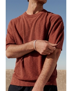 Свободный вязаный свитер с короткими рукавами круглым вырезом и льном, коричневый Next