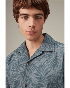 Рубашка с цветочным принтом короткими рукавами и кубинским воротником, синий Next