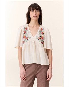 Блузка свободная с вышивкой и V-образным вырезом рукава-бабочки CHOY белый Leon and harper